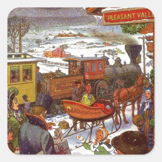 Sticker Carré Antique Vallée de Noël Vacances en train