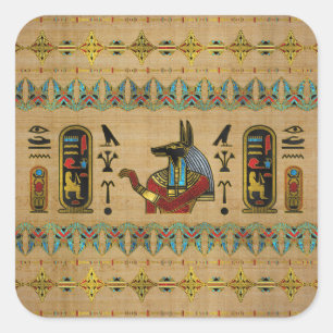 Sticker Carré Anubis égyptien ornement sur papyrus