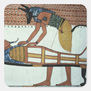Sticker Carré Anubis et une maman, de la tombe de Sennedjem