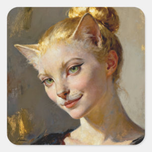Sticker Carré « Anya, méticuleusement satisfaite » – Une feline
