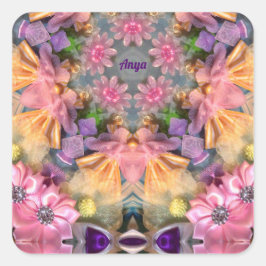 Sticker Carré ANYA ~ Tons Jaune, Violet, Rose, Bleu