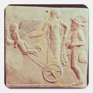 Sticker Carré Aphrodite et Hermes montant sur un char