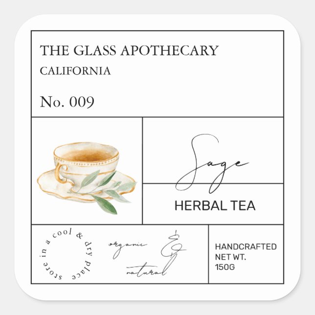 Sticker Carré Apothecary Sage Herbal Tea  Label (Devant)