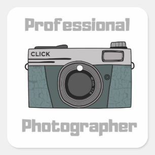 Sticker Carré Appareil Photo Professionnel Rétro Vintage