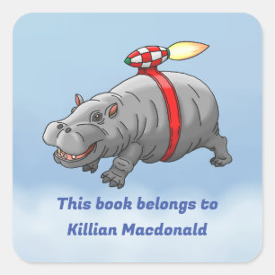 Sticker Carré Appartient à l'Hippopotame Fusée