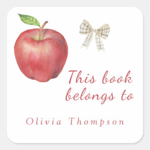 Sticker Carré Apple et bow - Ce livre appartient à