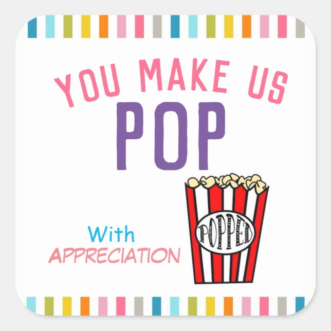 Sticker Carré Appréciation Merci Popcorn (Devant)