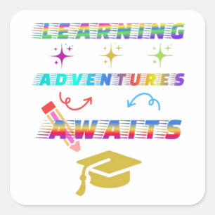 Sticker Carré Apprentissage Aventure Attend, premier jour scolai