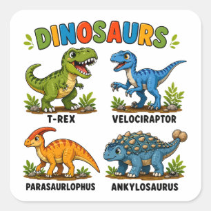 Sticker Carré Apprentissage des espèces de dinosaures pour les e