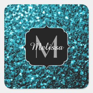 Sticker Carré Aqua bleu brillant faux parties scintillant scinti