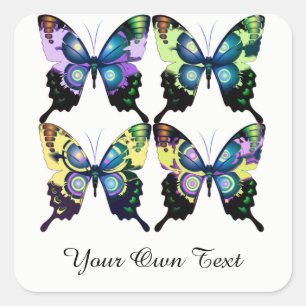 Sticker Carré Aqua, Rose, Personnalisation - Papillons Élégants