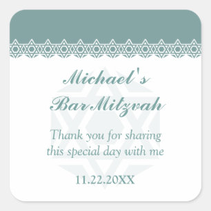 Sticker Carré Aqua Star de David Bar-Bat mitzvah