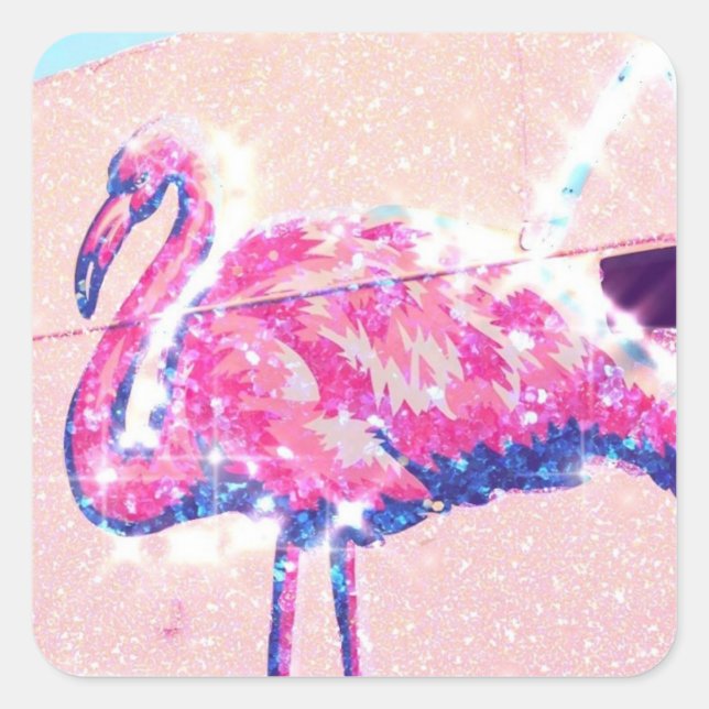 Sticker Carré aqua turquoise rose flamingo parties scintillant f (Devant)