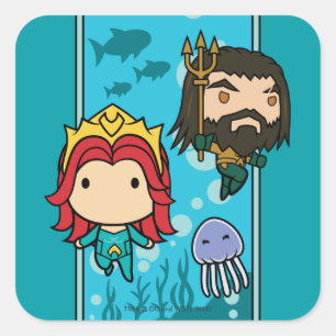 Sticker Carré Aquaman   Chibi Mera et graphique sous-marin