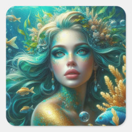 Sticker Carré Aquamarine - Collection d'oeuvres de la série Merm