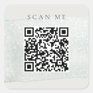 Sticker Carré Aquarelle Abstraite Aqua Blue Brush Stoke QR Code