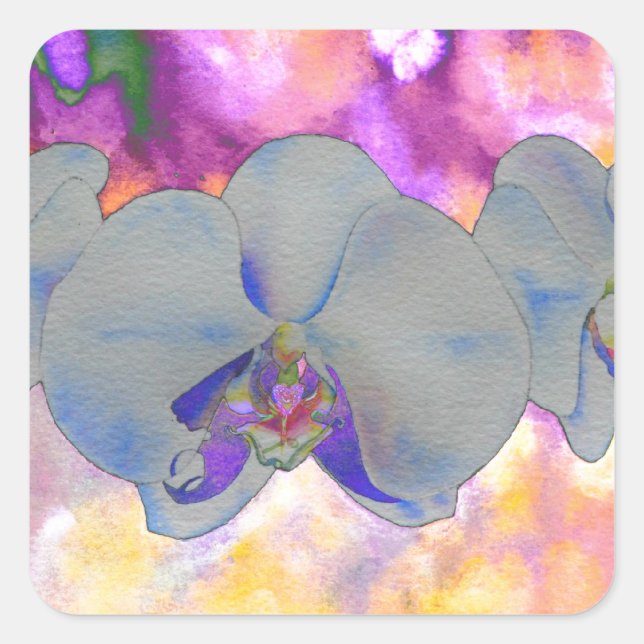 Sticker Carré Aquarelle Abstraite orchidées tropicales (Devant)