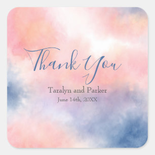 Sticker Carré Aquarelle Abstraite Peach Pink Indigo