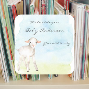 Sticker Carré Aquarelle Agneau de ferme baby shower animal plaqu
