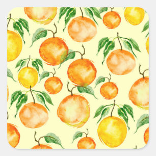 Sticker Carré Aquarelle agrumes, motif tropical.