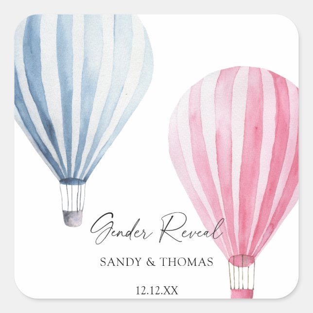 Sticker Carré Aquarelle Air Balloons Révélation de genre (Devant)