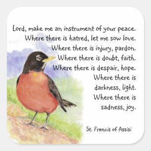 Sticker Carré Aquarelle American Robin Bird St. Francis Prière