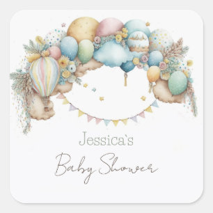 Sticker Carré Aquarelle arc-en-ciel Air Baby shower