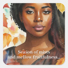 Sticker Carré Aquarelle Automne Black Woman Art Keem Poem