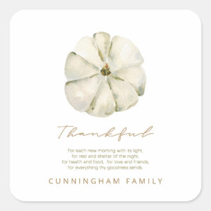 Sticker Carré Aquarelle Automne Citrouille Thanksgiving Thanksgi