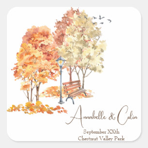 Sticker Carré Aquarelle Automne dans le Mariage du parc