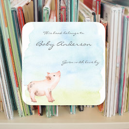 Sticker Carré Aquarelle baby shower bébé porc