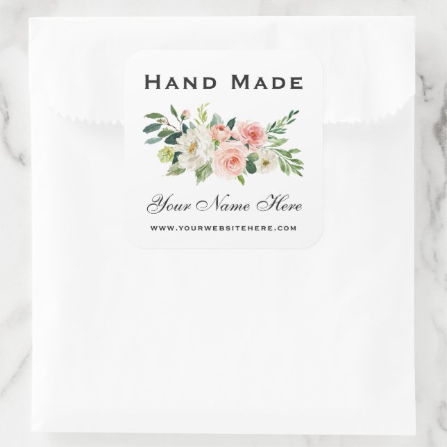 Sticker Carré Aquarelle blanche rose pâle à la main (Sac)