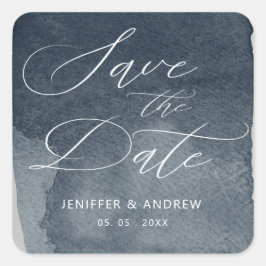 Sticker Carré aquarelle bleu acier lavage enregistrer la date