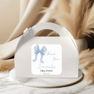 Sticker Carré Aquarelle bleu Bow Bow Baby shower Merci