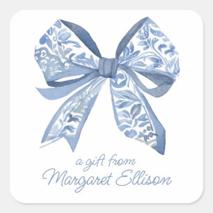 Sticker Carré Aquarelle bleu Chinoiserie Bow