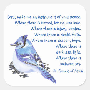 Sticker Carré Aquarelle Bleu Jay Oiseau Saint François Prière