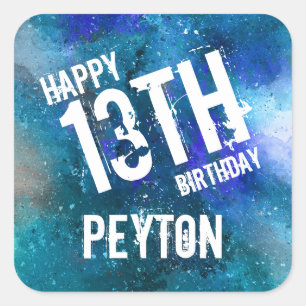 Sticker Carré Aquarelle bleue Galaxy Aqua Anniversaire personnal