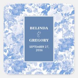 Sticker Carré Aquarelle bleue Mariage de fleurs botaniques