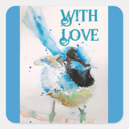 Sticker Carré Aquarelle bleue Wren Avec Amour Wrens Aqua