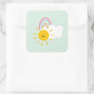 Sticker Carré Aquarelle Boho arc-en-ciel et soleil