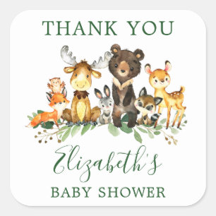 Sticker Carré Aquarelle Bois Animaux Baby shower Favoriser
