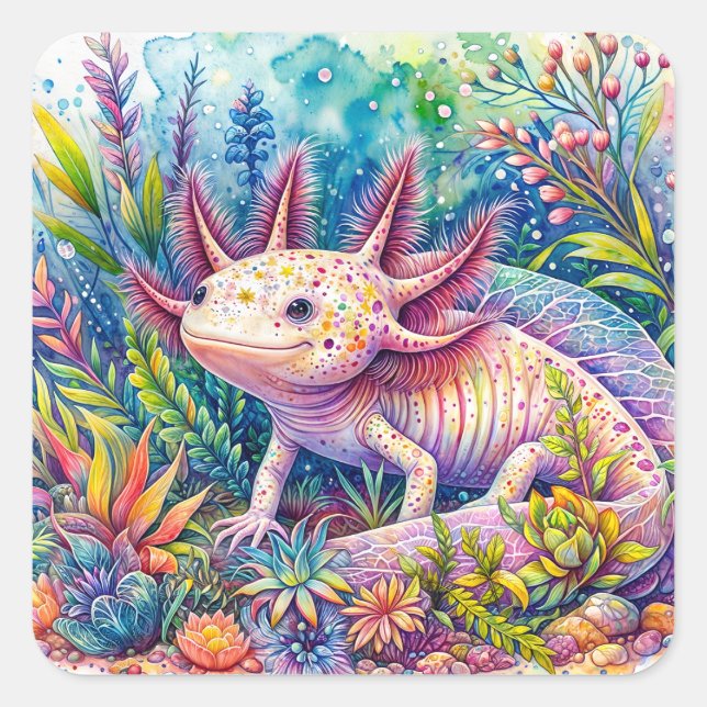 Sticker Carré Aquarelle botanique Axolotl (Devant)