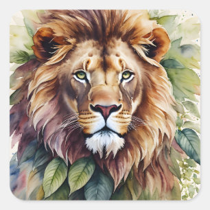 Sticker Carré Aquarelle botanique de Lion