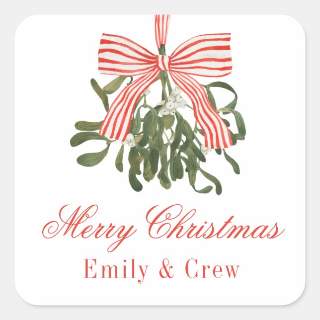Sticker Carré Aquarelle Bow Mistletoe Noël (Devant)