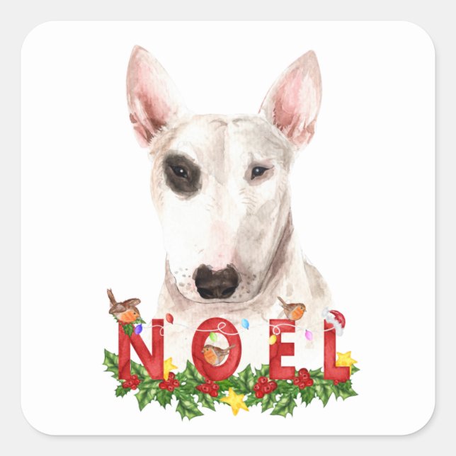 Sticker Carré Aquarelle Bull Terrier Noel Noël (Devant)