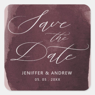 Sticker Carré aquarelle burgundy laver enregistrer la date