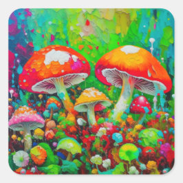 Sticker Carré Aquarelle Champignons Abstraits