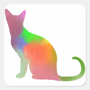 Sticker Carré Aquarelle Chat Silhouette