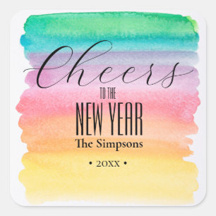 Sticker Carré Aquarelle Cheers à la nouvelle année