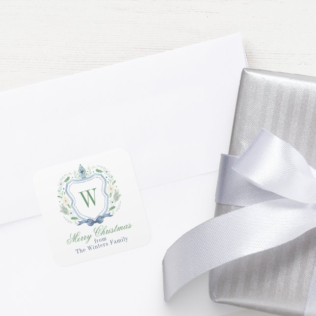 Sticker Carré Aquarelle Chinoiserie Ginger Jar Monogram Crest (Créateur téléchargé)